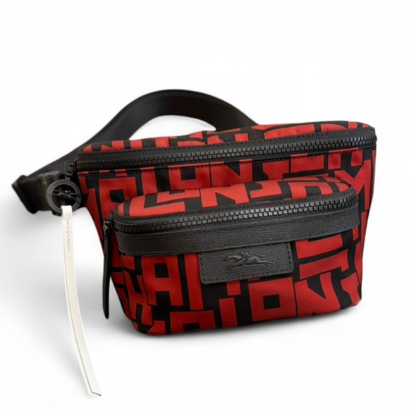 Longchamp Other - NWT Unisex Longchamp Black/Red Le Pliage Textile Belt Bag